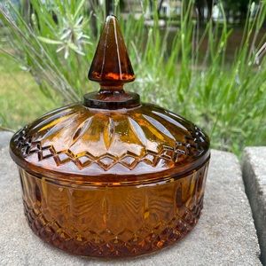 Vintage Indiana Glass Princess Amber Dish with Lid